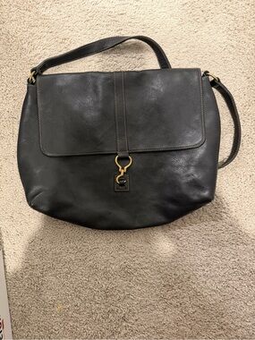 Ralph Lauren Black Leather Shoulder Bag with Gold Hardware
